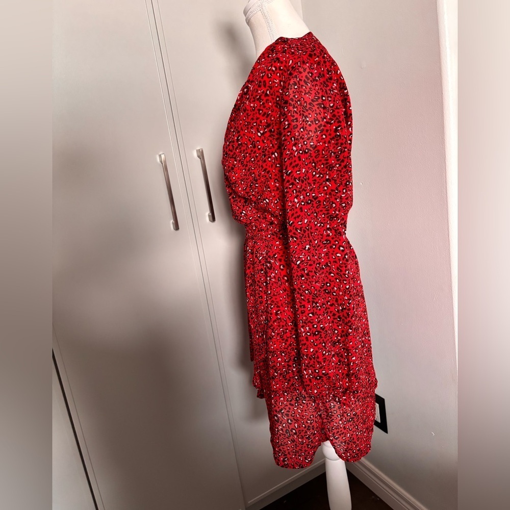 Only Red and Black Wrap Sundress with Sheer Bishop Sleeves - Picture 5 of 10